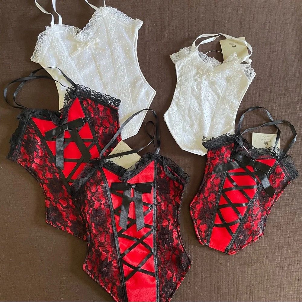 Vintage NEW Lingerie Fabric Gift Bags 5 Piece Satin Lace Corset Bustier Boudoir